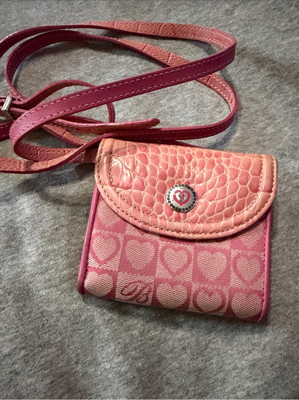 Brighton Vintage pink canvas and croc-embossed leather mini crossbody wallet